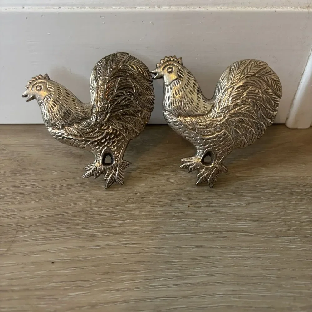 Vintage Metal Rooster Napkin Rings Set of 2 Farmhouse Country 3